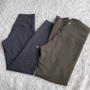 Bundle of TWO lululemon wunder train high rise tight leggings 25" green gray 6